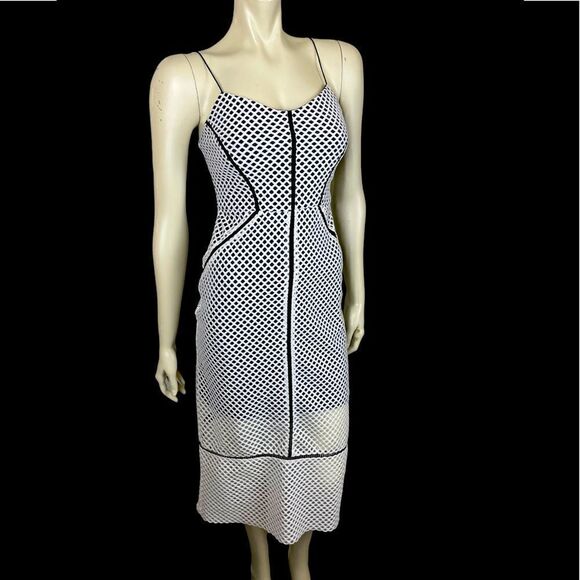 TopShop Black Slip Dress with White Mesh Overlay Size 6 - Picture 1 of 12